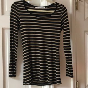 Tunic top, knit, black/tan stripe